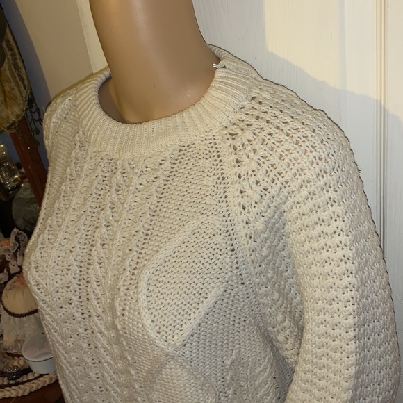 Vintage crew neck ivory cream cable knit tunic sweater pullover M L - Picture 2 of 12